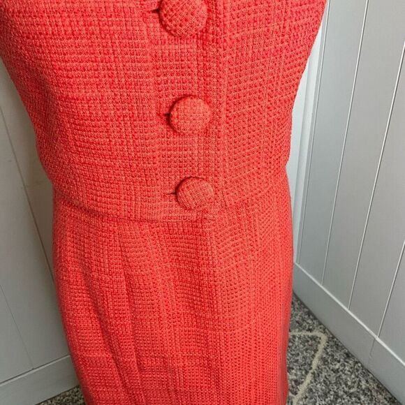 Ellen Tracy Women Size 6 Two Piece Tank Dress & Jacket Red Button Front Textured - Picture 4 of 16